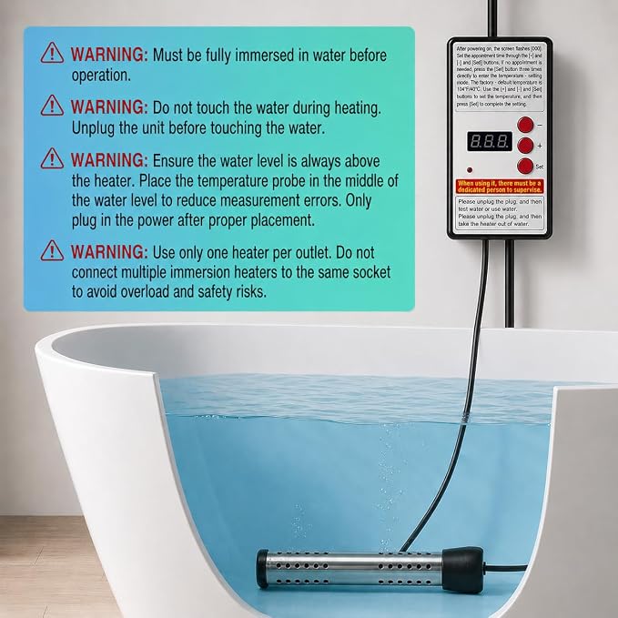 Hot Tub Heater -Portablepool Heater-1500W-Digital Display Temperature Control and Dry-Burn Protection-for Bathtubs-Buckets-Small Pools