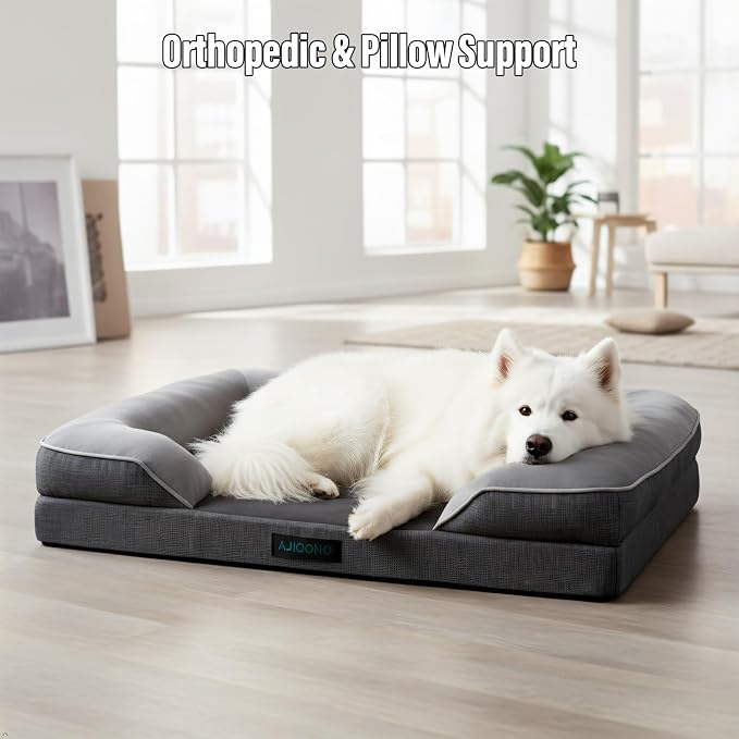 Orthopedic Egg-Shaped Sponge Dog Bed Medium Size Dog with Sides, Removable Cover and Non-Slip Bottom (Grey, 42 * 32 * 8.5)