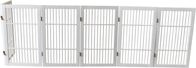 Urnporium Pet Dog Gate Freestanding, Strong Durable Folding Wooden Fence, Portable Acacia Hardwood Safety Barrier for Indoor & Outdoor Use (White Pet Gate, 6 Panel 30" Tall)