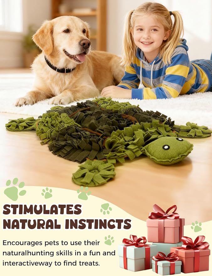 Snuffle Mat for Dogs, 28.8''x22.8'' Large Nose Work Mat, Dog Food Mat for Foraging and Mental Stimulation, Interactive Feeders for Boredom Relief (Brown)