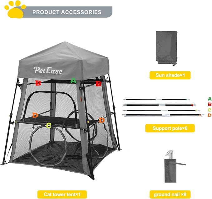 Catio Outdoor Cat Enclosure, 3-in-1 Extra Large Portable Cat Playpen with Tower Tent & Tunnel, Foldable Waterproof Mesh Catio for Indoor Outdoor Cats & Small Pets