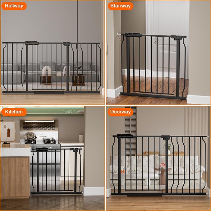 HOOEN 30" Tall Extra Wide Baby Gate for Doorways Stairs 70 to 76 Inch Large Long Pressure Mounted Dog Gate for the House Tension Baby Gate Walk Through Indoor Child Safety Gates for Kids or Pets