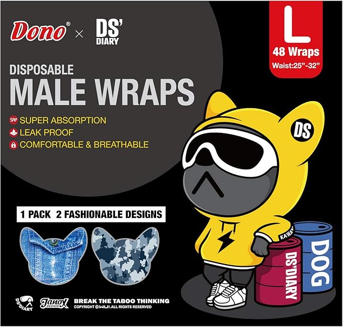 Dono Dog Diapers Male Disposable Male Dog Wraps, Wider Doggie Puppy Diapers, Male Belly Bands, Super Absorbent, Leak-Proof Fit, Excitable Urination, Incontinence, Large 24ct
