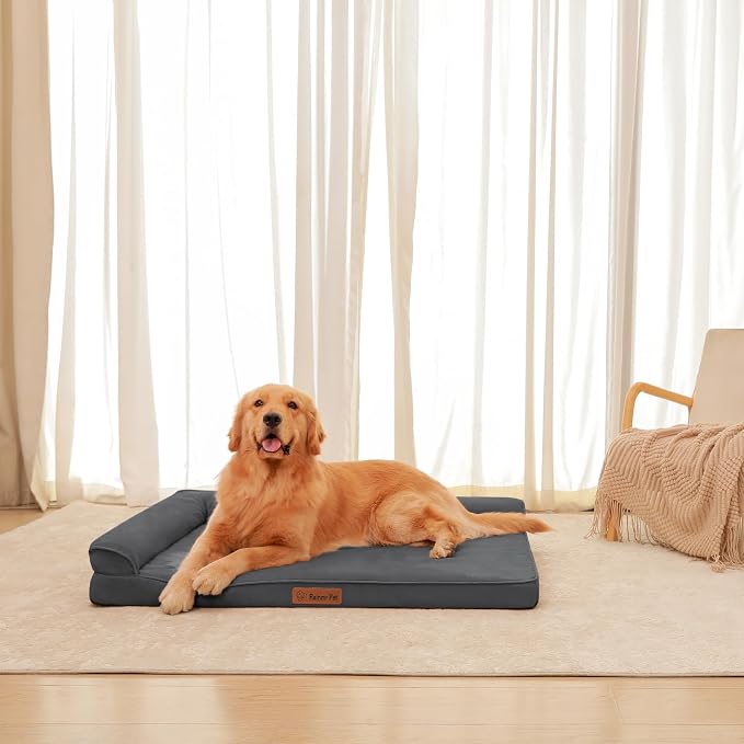 Rainmr Orthopedic Dog Bed for Large Dogs, 41"x27"x6" Memory Foam Pet Bed with Washable Microsuede Cover, TPU Waterproof Liner & Nonskid Bottom, for Indoor, Outdoor, Crate & Car Use, Dark Grey