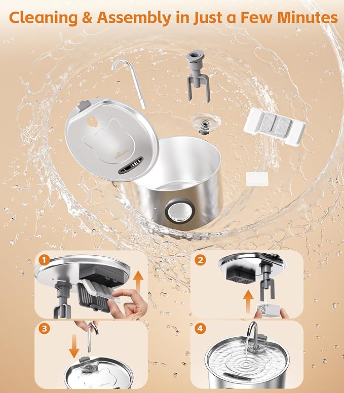 3.2L Cat Water Fountain Stainless Steel with 20 Filters Automatic Pet Water Fountain for Cats/Dogs Indoor Ultra Quiet Metal Cat Fountains for Drinking Kitty Watering Supplies for Animals