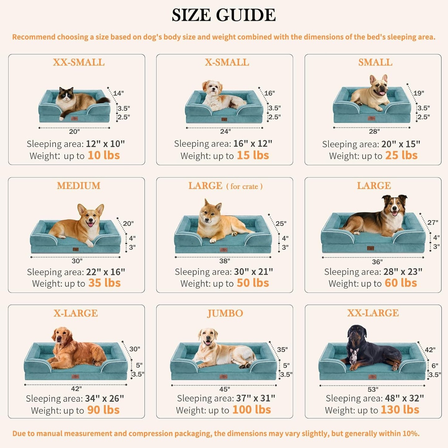 Comfort Expression XXL Waterproof Orthopedic Dog Bed for Extra Large Dogs, Orthopedic Foam Dog Sofa Bed with Washable Removable Cover & Non-Slip Bottom(XX-Large,Washed Blue)