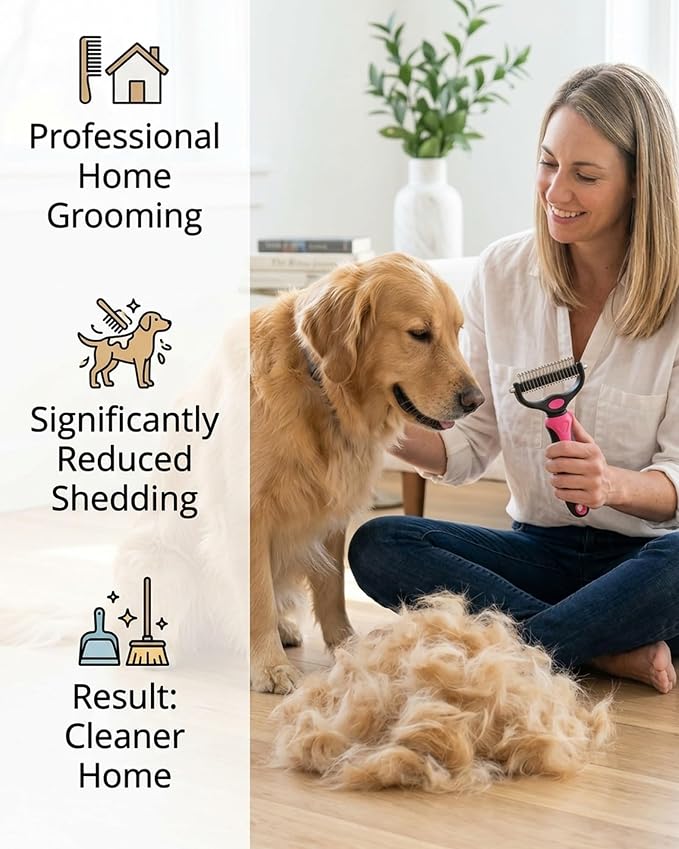 Pet Grooming Tool for Dogs and Cats, Dual-Sided Pet Comb, Professional Deshedding Tool, Pets Hair Remover Shedding, Long Haired Dog Brushes, Undercoat Combs Supplies, Cat Brush Rake