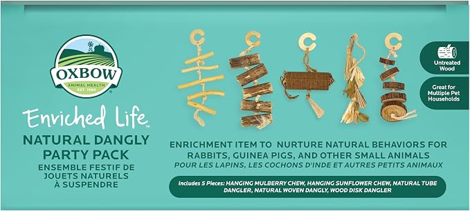 Oxbow Enriched Life Natural Dangly Party Pack, Rabbit Toys, Guinea Pig Toys, Enrichment for Bunny, Guinea Pig, Hamster Stuff, Rabbit Enrichment, Chinchilla, Rat, Chinchilla Cage Accessories