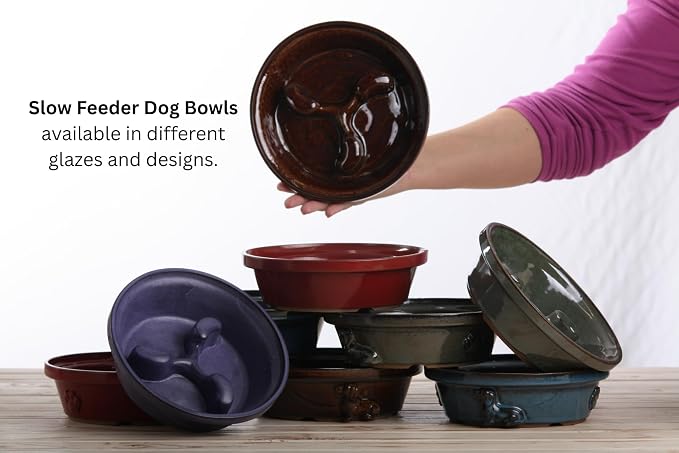 Willow Ceramics Dog Bowl – Handmade Ceramic Slow Feeder, 30.4oz Anti‑Gulp Bowl for Medium to Large Dogs, Dishwasher Safe, Made in USA (Starry Night, 8inch)