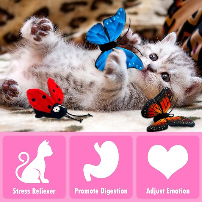 Catnip Toys for Indoor Cats, 5 Pack Butterfly Catnip Toys with Crinkle, Cat Toys for Indoor Cats & Kitten & Kitty