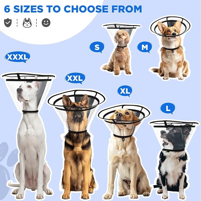 BONTHEE Clear Dog Cone Collar–Extra-Long Recovery E-Collar for Dogs, Transparent Adjustable Dog Cones Alternative for Small Large Medium Size Dogs,Protective Neck Brace with Soft Edges-L
