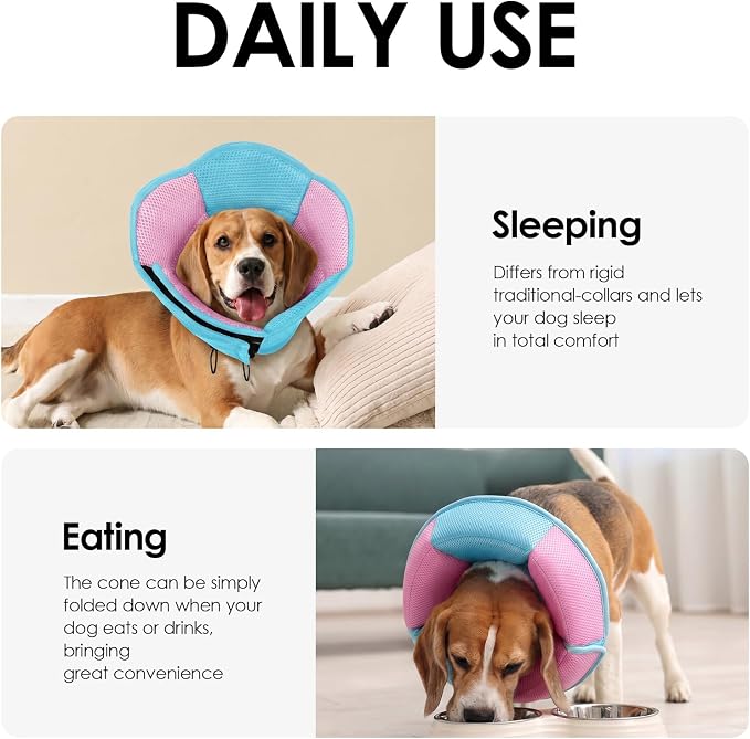 AOFITEE Dog Cone - Foldable Cone for Dogs After Surgery, Adjustable Comfy Cones to Stop Licking, Soft Dog Cone Collar for Large Dogs, Elizabethan Pet E-Collar for Wound Healing, BluePink Large