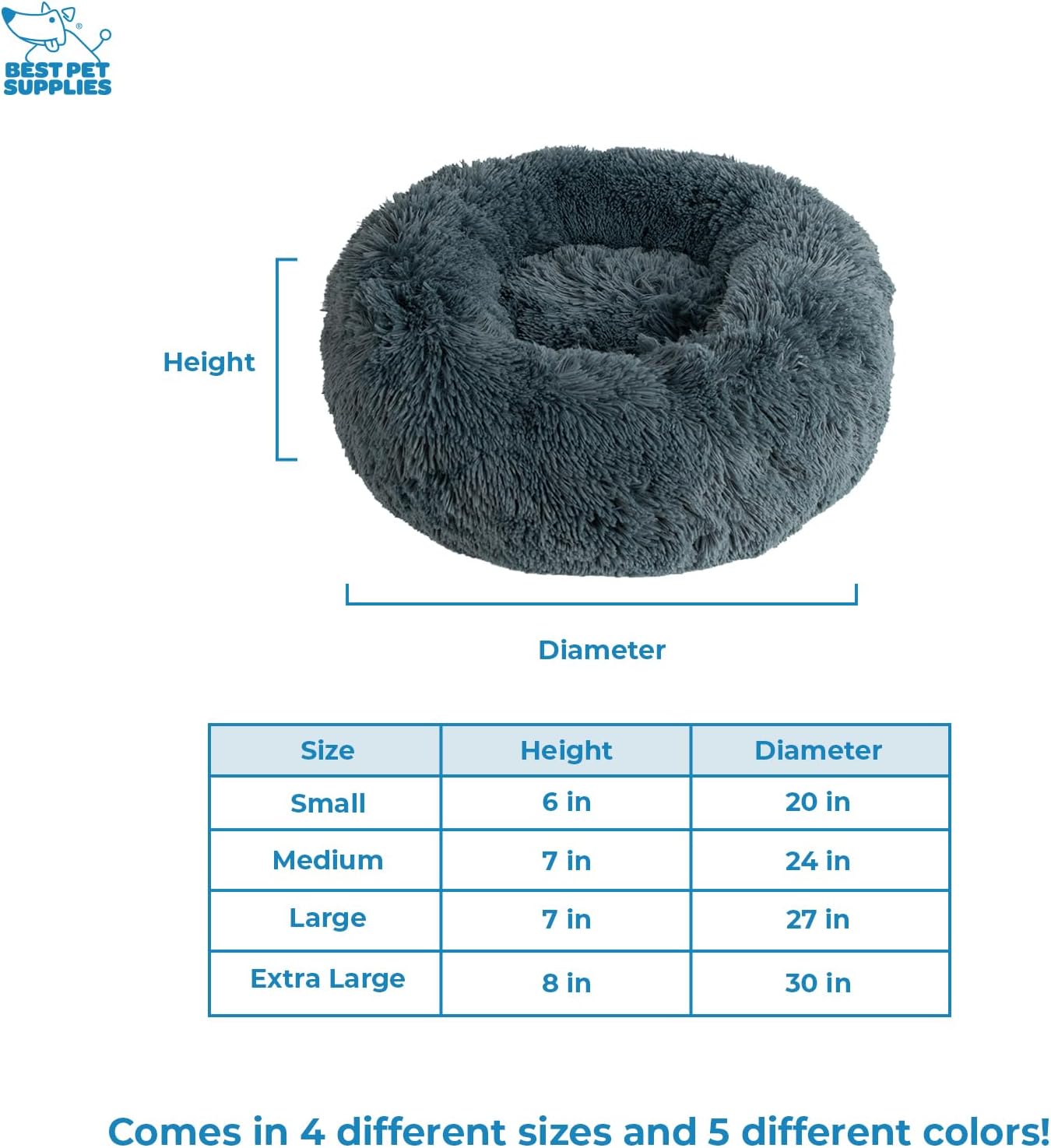 Best Pet Supplies Round Donut Dog Bed with Plush Faux Fur Fabric, Calming, Anti-Anxiety Cushion for Indoor Pets, Slip-Resistant Base, Soft Ergonomic Support - Gray, 24x24x7''