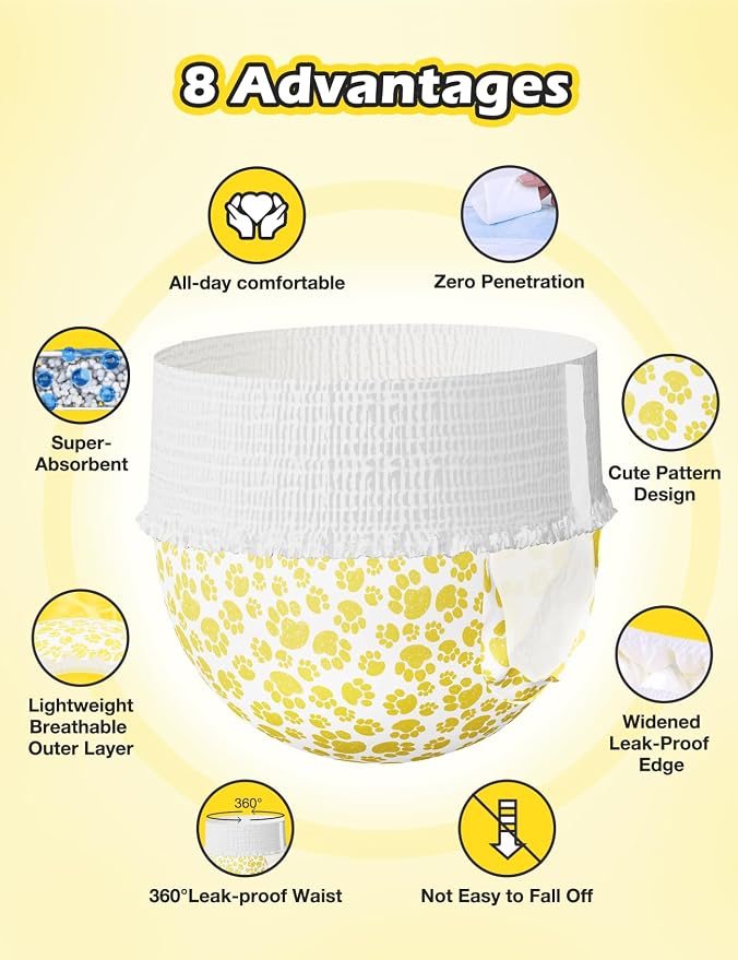 Dono Dog Diapers Female for Large Dogs with Stretchy Waist, Disposable Pull Up Full Wrap Puppy in Heat Period Diapers, 360° Leak-Proof Super Absorbent Doggie for Small Medium Elderly Dogs