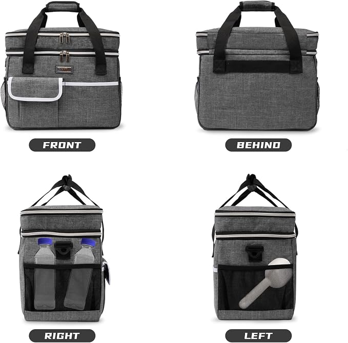 BAGLHER Dog Travel Bag for Supplies - Double-Layer Airline Approved Weekend Pet Travel Organizer Set for Dog and Cat Tote with 2 Pet Food Containers and 2 Collapsible Silicone Bowls Grey