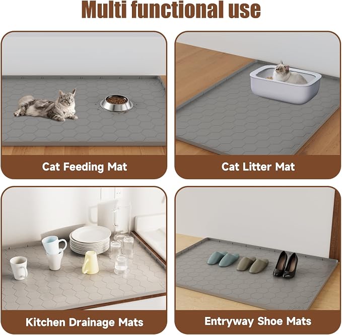 Cat Mat for Litter Box, 40" X 28" Large Silicone Cat Litter Trapping Mat, Waterproof Kitty Litter Mat, Urine-Proof, Easy to Clean, Non-Slip Kitty Scratch Pad for Floor(Gray)