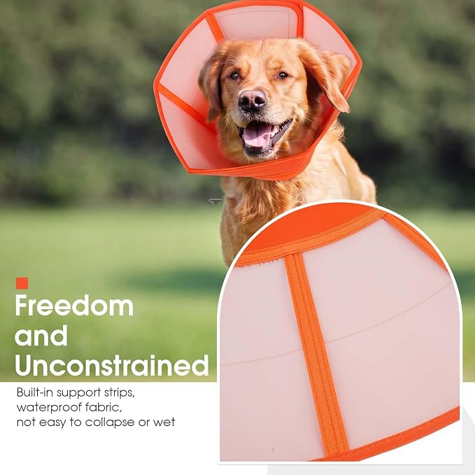 Allroaring Soft Dog Cone Collar Post Surgery Recovery,Waterproof Dogs Elizabethan Collar for Spay & Neuter Cones of Shame with Comfy Neck Padded Adjustable Cone to Stop Licking for Small Dog S Orange