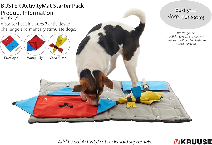 Kruuse Buster ActivityMat Starter Set โ Interactive Dog Enrichment Puzzle Mat with 3 Activity Tasks โ Mental Stimulation Training Toy for Dogs โ Vet-Recommended Cognitive Toy for All Breeds