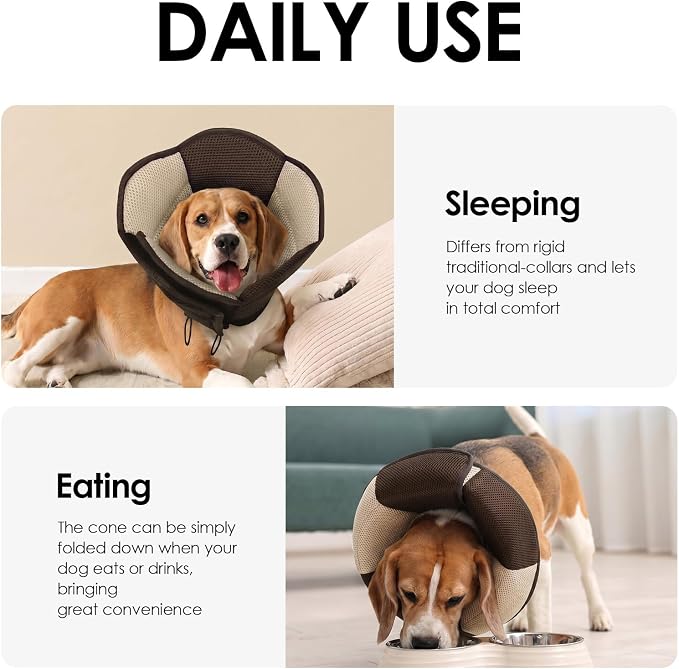 AOFITEE Dog Cone - Soft Cone for Dogs to Stop Licking After Surgery, Foldable Small Dog Cone Collar, Adjustable Cones for Dogs for Wound Healing, Elizabethan Pet E-Collar, Brown Small