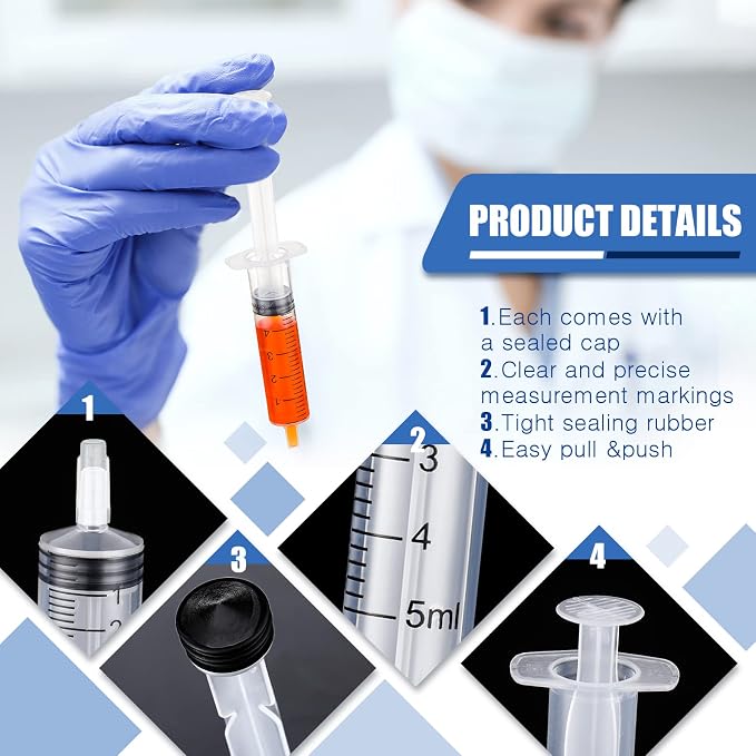 Zhengmy 100 Pack Bulk Plastic Syringe with Luer Slip Tip, Individually Sterile Sealed, Liquid Oral Syringe with Measure Scale No Needle for Pets Feeding(5 ml)
