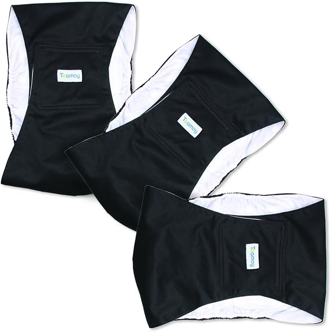 Teamoy 3 Pack Male Dog Diaper Wrap, Washable Puppy Belly Bands, Super-Absorbent and Comfortable(XL,25"-29" Waist, Black)