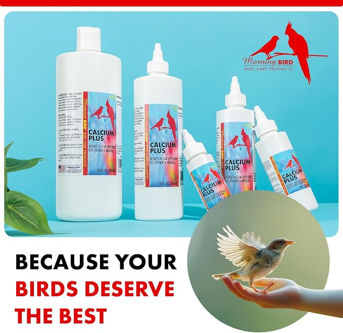 Morning Bird Calcium Plus Liquid for Birds – Calcium Supplement with Vitamins and Minerals for Strong Eggshells, Healthy Bones - Support Growth, Breeding, and Wellness for All Birds 16 Fl Oz