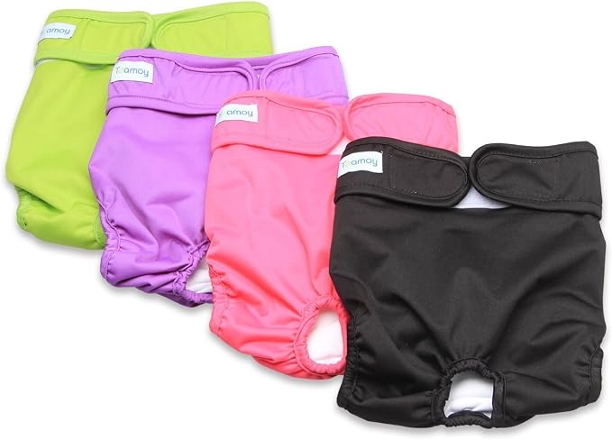 Teamoy 4pcs Washable Female Dog Diapers, Reusable Doggie Diaper Wraps for Female Dogs, Super-Absorbent and Comfortable, XL