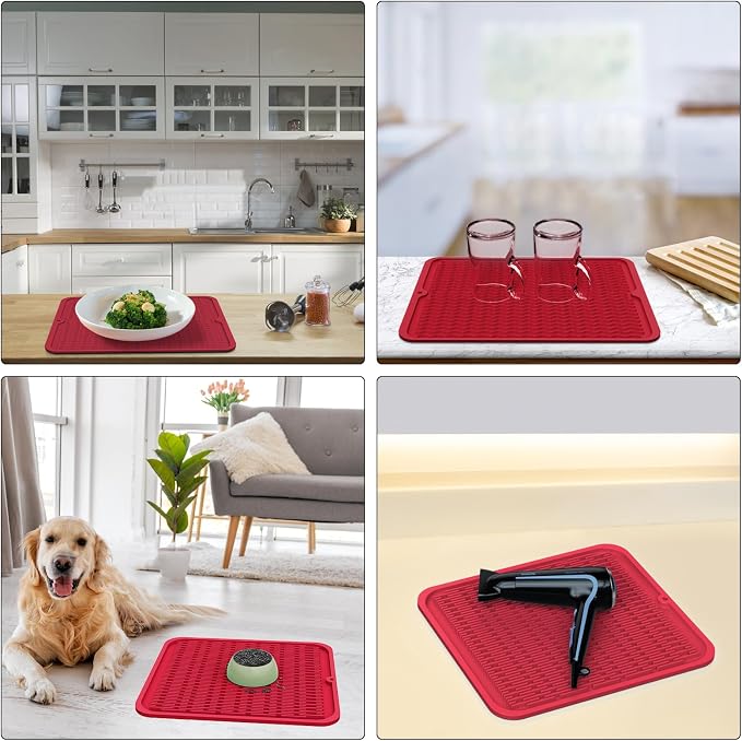 ZLR 4-in-1 Silicone Mat 12" x 12" / 305 x 306mm Square - Dish Drying Mat, Air Fryer Mat, Coffee Maker Pad & Heat Resistant Trivet (up to 450°F) - Non-Slip Food-Grade BPA-Free (Lava Red)