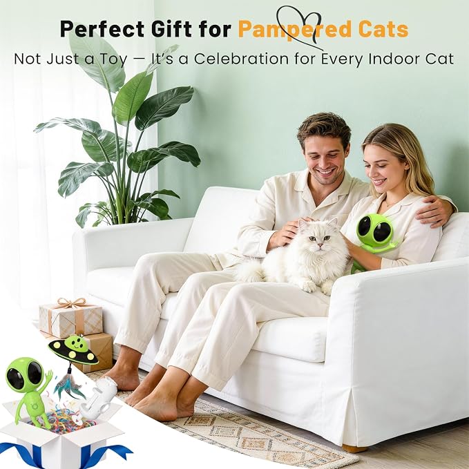 Cat Laser Toy, 2-in-1 Interactive Cat Toys with Dual Laser & Catnip Dangler, Smart Motion-Activated Random Trajectory, 4 Speed Modes, Rechargeable, Quiet & Clamp Design for Bored Indoor Cats