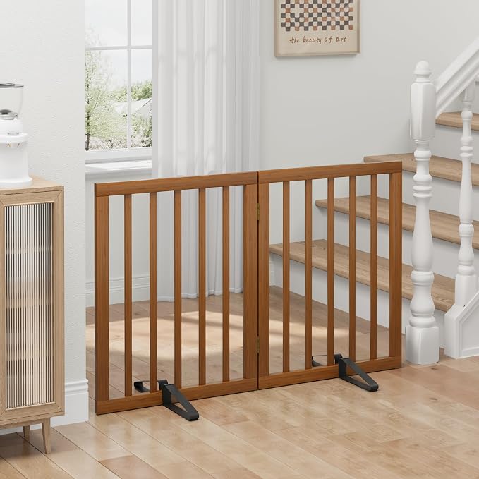 Dog Gate for Doorways, Foldable Dog Gate Indoor for Doorways Bedroom 2 Panels (Walnut)