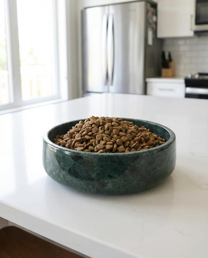 OOBOOB Natural Marble Dog Bowls, 9x9x2.5 Inch Heavy Duty Non-Slip Dog Food Bowl, Minimalist Premium Pet Bowl with Unique Veining for Dogs & Cats