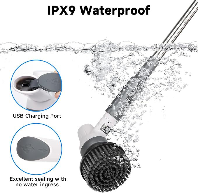 AQQA 8-in-1 Electric Aquarium Cleaning Kit IPX9 Waterproof Cordless Rechargeable Glass Scrubber Handheld Fish Tank Cleaner Powerful Algae Scraper & Cleaning Brush Set (Grey)
