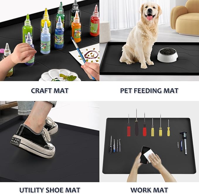 Heavy Duty Silicone Under Sink Mats for Kitchen Waterproof 37" x 19", Extra Thick Under Sink Rubber Mat Drip Tray, Raised Edge Under Sink Liner,Prevent Drips, Leaks, Spills,Black