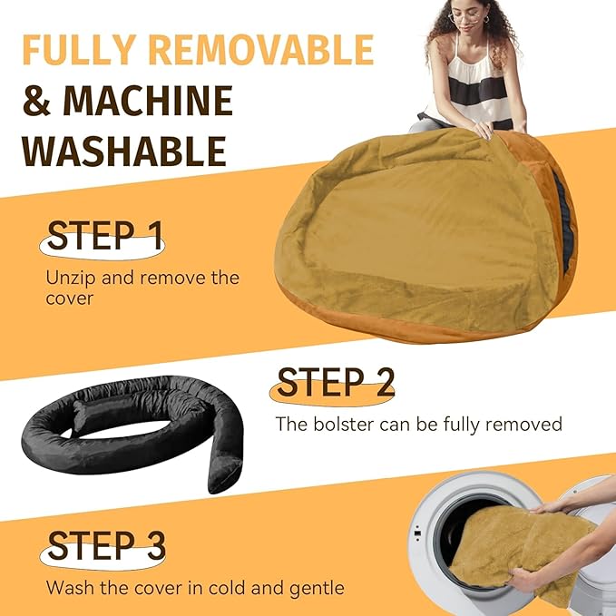Orthopedic Dog Bed for Extra Large Dogs, XL Waterproof Dog Bed with Bolsters, Supportive Egg Crate Foam Pet Couch Bed with Removable Washable Cover & Non-Slip Bottom, Orange