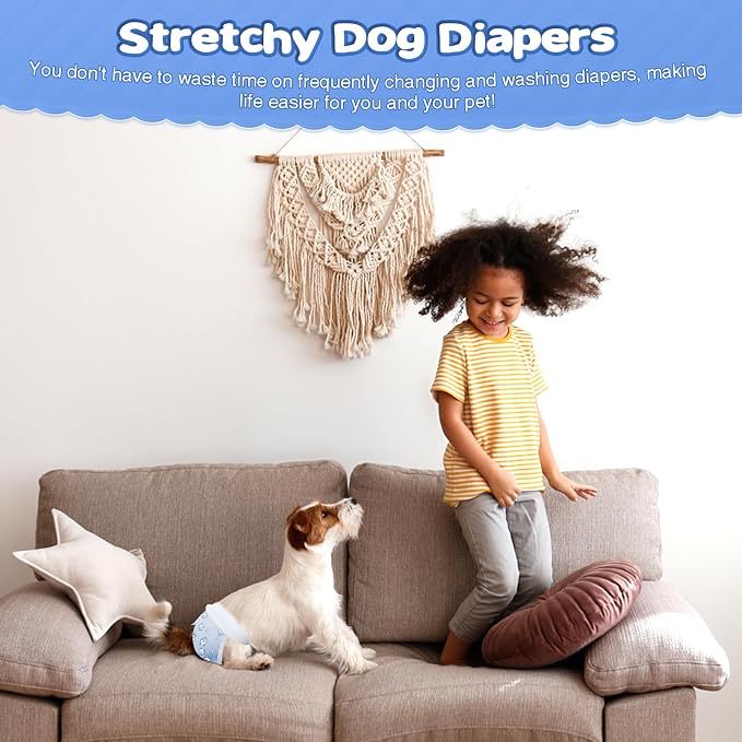 Ambreview Dog Diapers Female, Disposable Pulled Up Dog Diaper with Stretchy Waist, Super Absorbent 360° Leak-Proof Doggie Diapers for Female Puppy Dogs in Heat/Urinary Incontinence (30M)