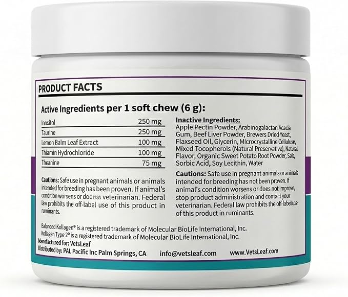 Calming Chews for Dogs - Dog Anxiety Relief and Calming Sleep Support with Theanine, Lemon Balm, Taurine & Inositol - Fireworks, Thunderstorms & Separation Anxiety - Made in USA - 60 Count