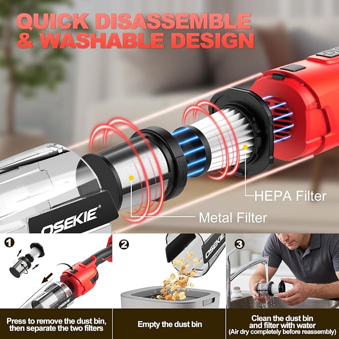 Cordless Handheld Vacuum Compatible with Mliwaukee M18 Battery (Battery NOT Included) 120W Brushless Portable Car Vacuum Cleaner with Washable HEPA Filter for Auto & Pet Hair