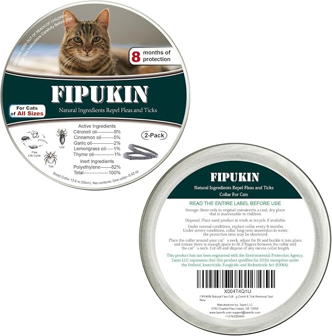 Natural Flea Collar for Cats | High‑Rated Plant‑Based Protection, 8‑Month Waterproof Formula | Includes Grooming Comb & Tick Removal Tool