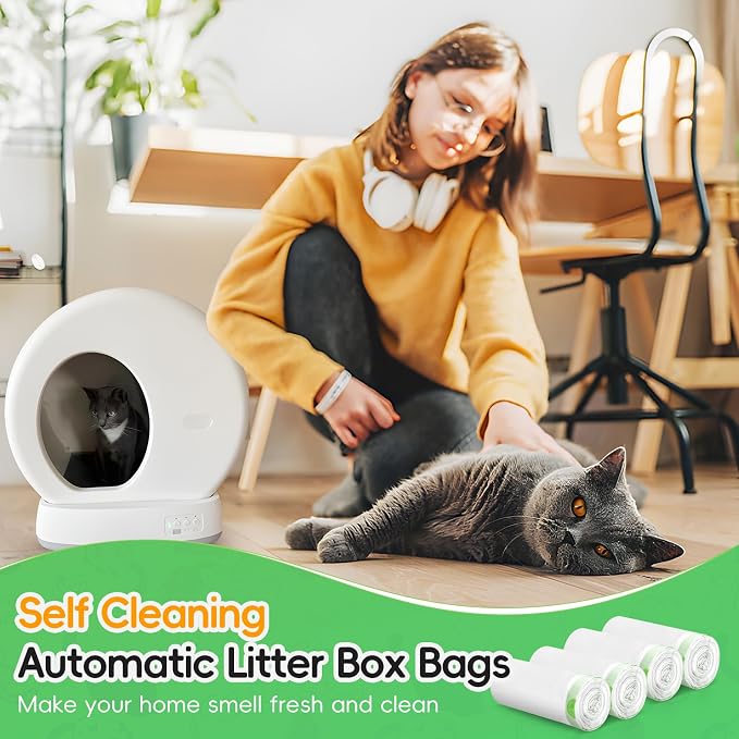 120 Pack Cat Litter Box Liners for Meo Want SC01, MWSC02 SC09, MW-LR01,1.5 Mil Thick Drawstring Heavy Duty Leak-proof Disposable Smart Self-Cleaning Litter Robot Waste Drawer Trash Bags 18" x 12.6"