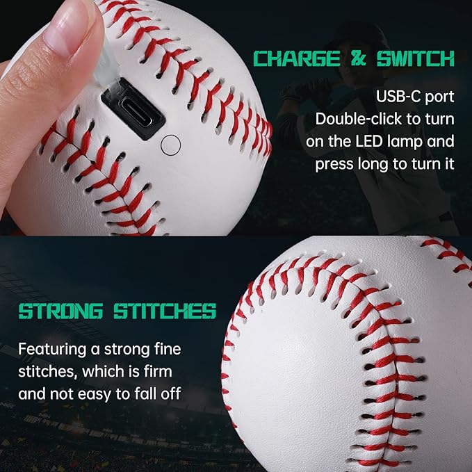 Glow in The Dark Baseball - Rechargeable LED Light Up Ball with 6 Color Changing Modes | Regulation Size & Weight for Kids, Teens, Adults & Baseball Fans