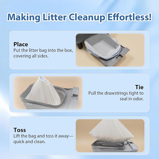 120 Count Drawstring Cat Litter Bags Compatible with Neakasa M1 & PetPivot AutoScooper 11 Open Top Self-Cleaning Cat Litter Box,Thick litter box liners,Tear-Resistant,Heavy Duty,Leak-Proof