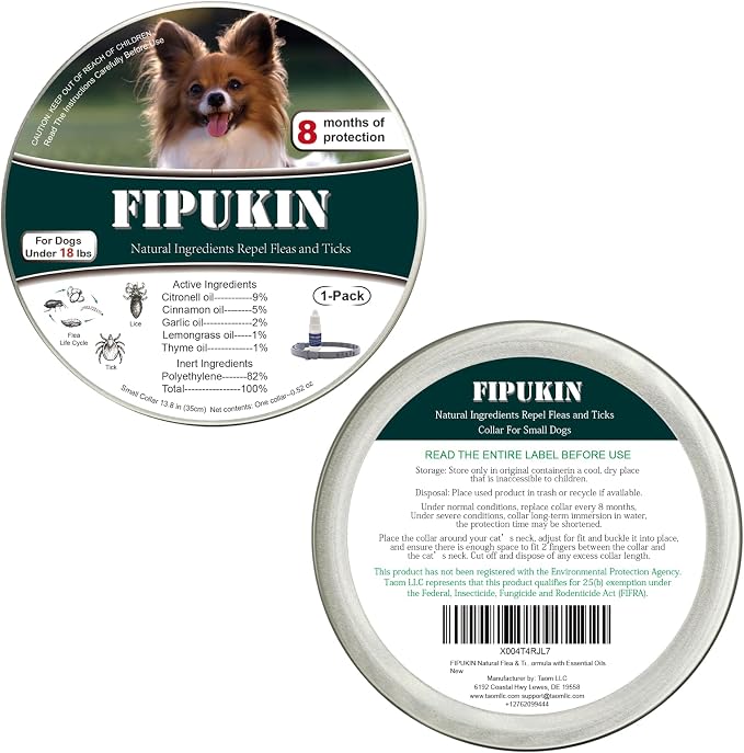 Natural Flea & Tick Collar for Small Dogs | 8‑Month Waterproof Protection, Adjustable Fit | Plant‑Based Formula with Essential Oils