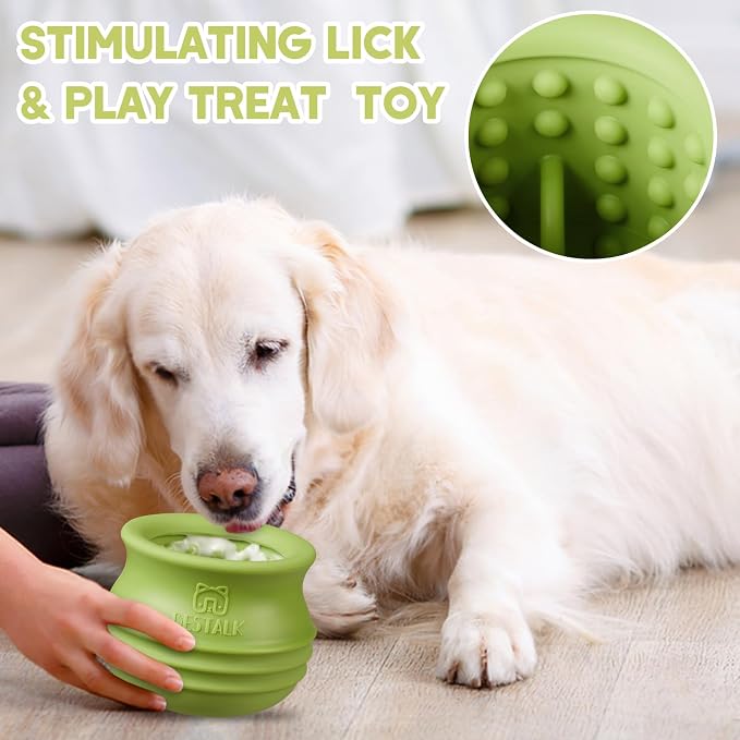 Dog Enrichment Treat Toy, Long-Lasting Wobbly Interactive Freeze Lick Toys for Dogs, Stuffable Puzzle Feeder Toy for Boredom, Silicone Treat Dispensing Chew Toy (Green,L)
