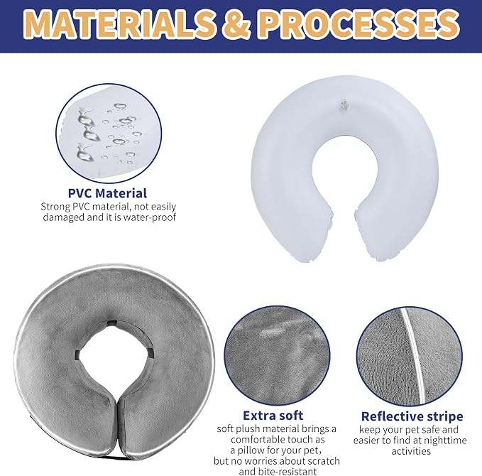 Inflatable Reflective Dog Cone Collar Alternative After Surgery,Doggie Recovery Dount Neck Ecollar,Adjustable Soft Dog Cone Collar for Small Medium Large Dogs (Grey, XL)