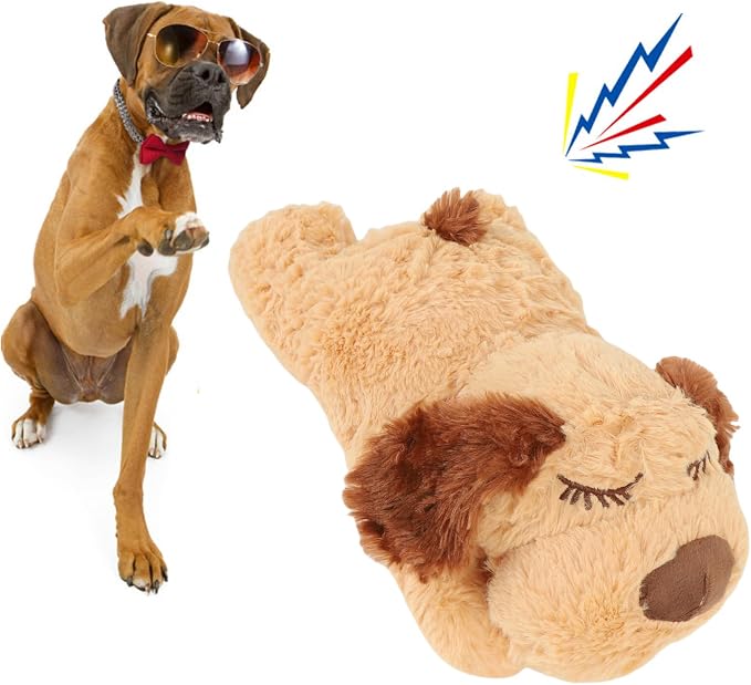 Puppy Toy with Heartbeat Stuffed Animal, for Dogs Pet Anxiety Relief Behavioral Sleep Aid Crate Kennel Training Toy (Brown)
