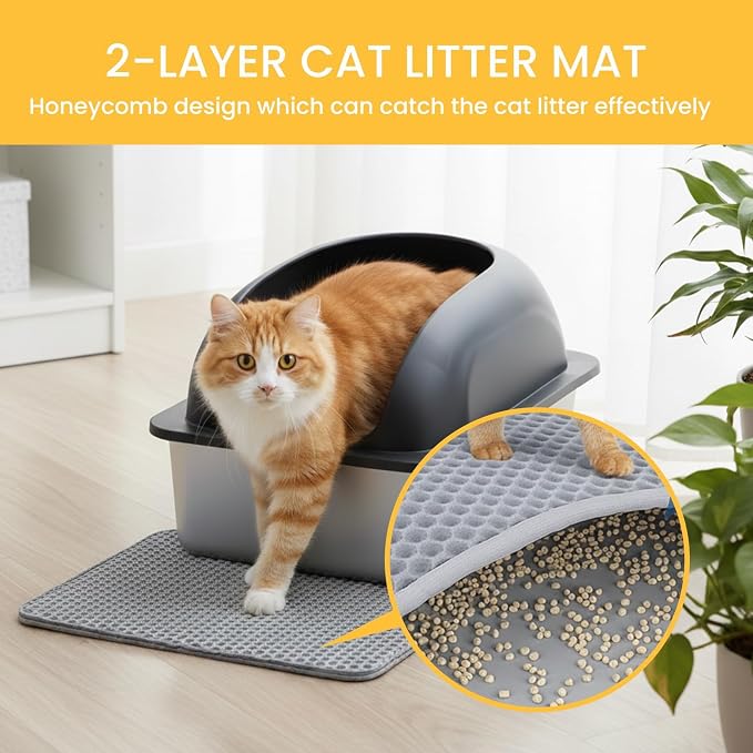 Simple Deluxe XL Stainless Steel Cat Litter Box with Lid, High Sided Metal Litter Pan for Large Cats, Urine-Proof Non-Stick & Easy to Clean, Dark Gray