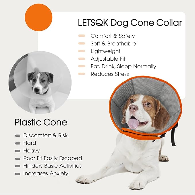 Dog Cone Collar After Surgery for Medium Dogs, Adjustable Soft Recovery Cone for Dogs to Stop Licking Biting, Comfortable Pet Elizabethan Alternative for Wound Healing