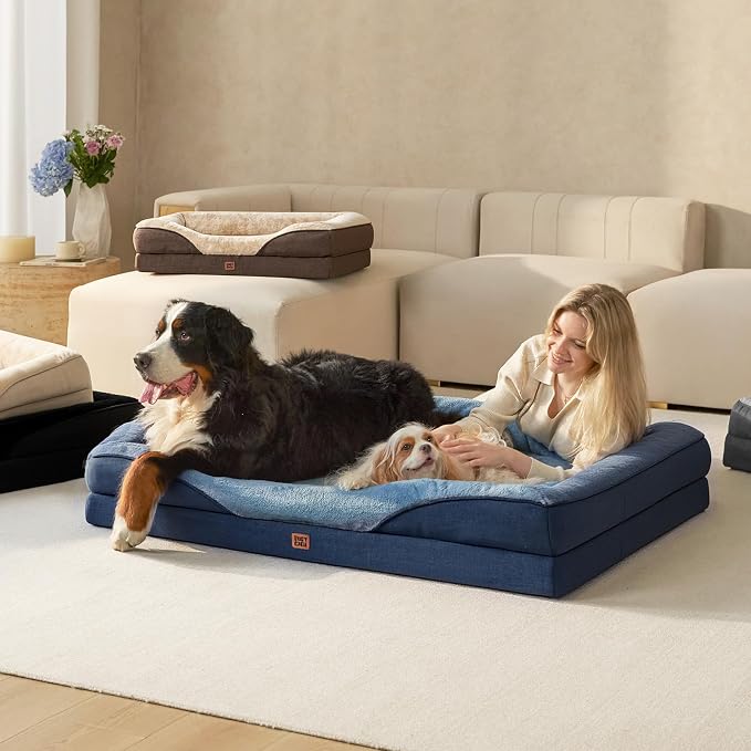 EHEYCIGA Orthopedic XL Dog Bed for Large Sized Dog, 42x30 Inch Extra Large Memory Foam Dog Couch Bed with Sides, Waterproof Liner & Washable Removable Cover, Bolster Pet Sofa, Navy