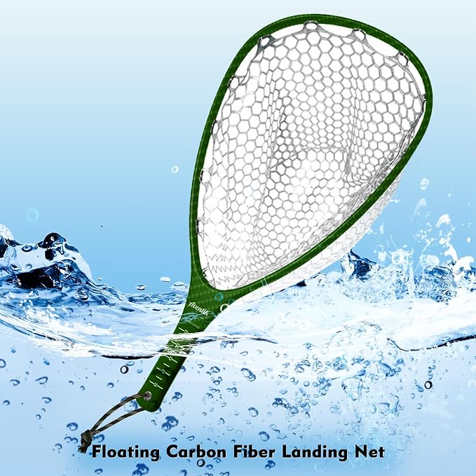 Riverruns Fly Fishing Landing Net Carbon Fiber Trout Net with Measurement Handle, Soft Rubber Mesh - 26" Standard (Wading) / 37" Long (Kayak)