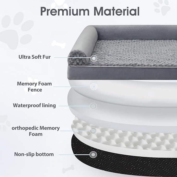 BFPETHOME Orthopedic Washable Dog Beds Large Sized Senior Dog for Comfy Sleeping with Removable Cover, Waterproof Big Soft Pet Couch Bed for Dogs Rerlax